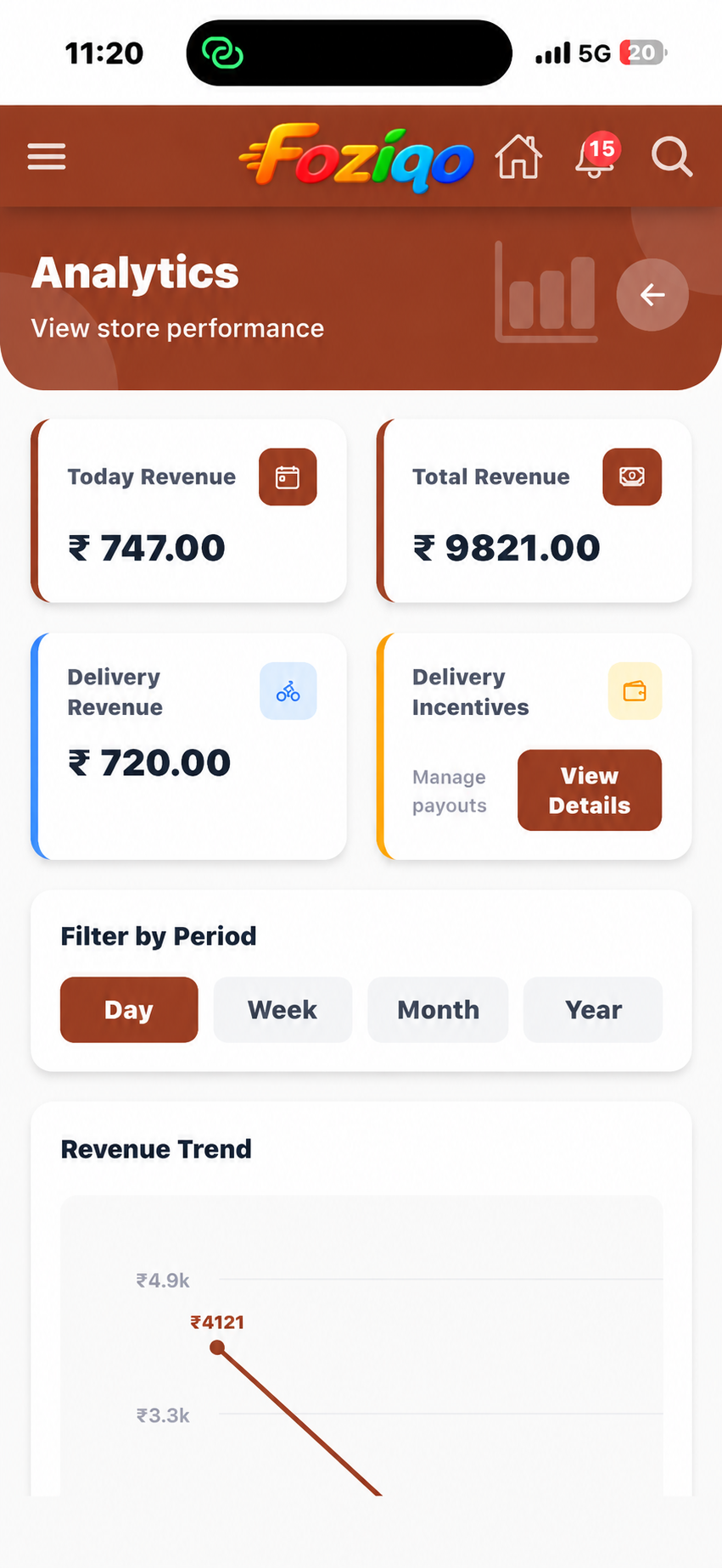 Foziqo merchant mobile app interface